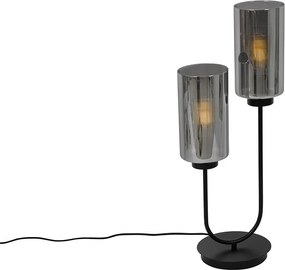 Art Deco asztali lámpa fekete füstüveggel 2-lámpás - Laura