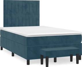 vidaXL sötétkék bársony rugós ágy matraccal 120 x 200 cm