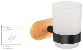 Fekete-natúr színű öntapadós üveg fogkefetartó pohár Orea Bamboo – Wenko