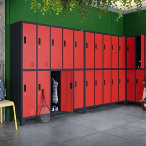 10 rekeszes öltözőszekrény lábakon BARTEK, 1360 x 1720 x 450 mm, antracit-piros