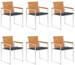 6 db tömör akácfa kerti szék párnákkal