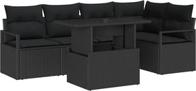 vidaXL Kerti Kanapé Szett párnával 6 pcs Fekete polirattan