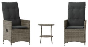 3 részes szürke polyrattan bisztrógarnitúra párnákkal