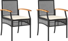 vidaXL 2 db fekete polyrattan és akácfa kerti szék párnákkal