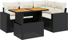 vidaXL 5 részes fekete polyrattan kerti kanapészett párnákkal