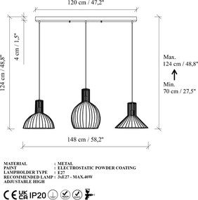 Tabut MR-768-1 arany fém függőlámpa, 148 x 38 cm, 3 izzós