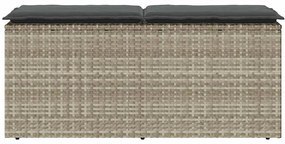 Világosszürke polyrattan kerti pad párnával 110x40x44 cm