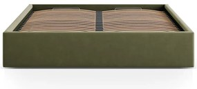 Zöld kárpitozott ágyneműtartós-ágytámla nélkül franciaágy ágyráccsal 200x200 cm Susan – Micadoni