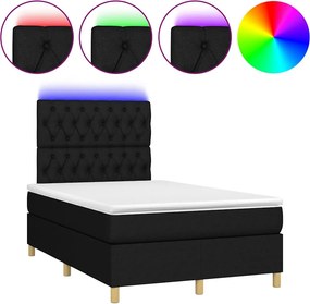 vidaXL fekete szövet rugós és LED-es ágy matraccal 120x190 cm