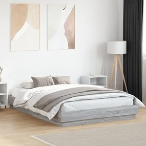 szürke sonoma színű ágykeret LED-világítással 120x200 cm