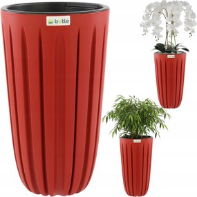 Virágtartó magas betét H 50cm piros kerek barázdált matt stílus