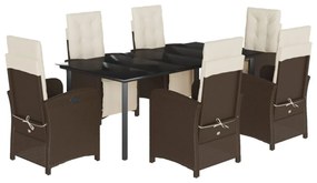 7 részes barna polyrattan kerti étkezőgarnitúra párnával