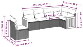 6 részes fekete polyrattan kerti ülőgarnitúra párnákkal