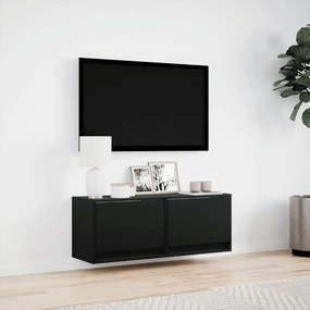 fekete fali TV-szekrény LED-világítással 100x31x35 cm