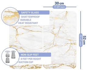 Fehér-aranyszínű edzett üveg tűzhely fedőlap szett 2 db-os 30x52 cm Marble – Wenko