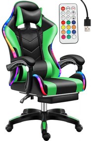 Likeregal 920 LED-es gamer szék lábtartóval zöld masszázs funkcióval TT-1114