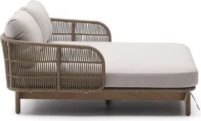 Krémszínű-natúr színű kétszemélyes tömörfa kerti napozóágy Catalina – Kave Home