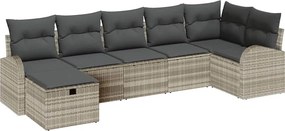 vidaXL Kerti Kanapé Szett párnával 7 pcs Világosszürke polirattan