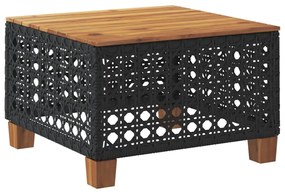 fekete polyrattan és akácfa kerti asztal 55 x 55 x 36 cm