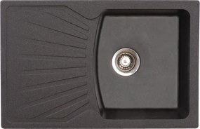 Quadro Plus Metalac 137410 Gránit Mosogatótálca - Extra mély, Csepegtetőtálcás, Szemcsés Fekete