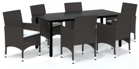 vidaXL 7 részes barna polyrattan kerti étkezőgarnitúra párnákkal