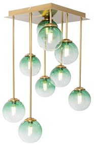 Art Deco mennyezeti lámpa arany zöld üveggel 9-lámpás - Athén