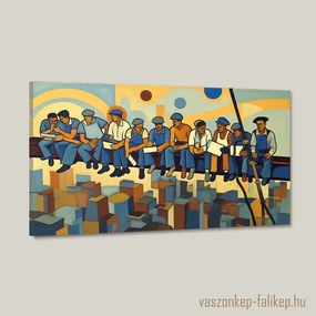 Ebéd a magasban újragondolva vászonképen – városi elegancia 60x34 cm