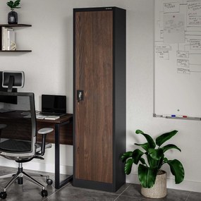 Fém iratszekrény ALEX, 450 x 1850 x 400 mm, Eco Design: antracit/ dió