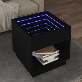 Fekete végtelen hatású LED-es dohányzóasztal 50 x 50 x 50 cm