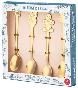Karácsonyi rozsdamentes acél teáskanál szett - 4 darabos - arany színű