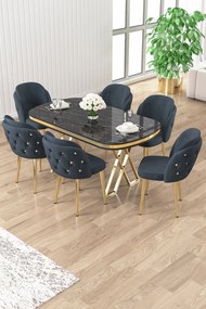 Zae étkezőgarnitúra, fekete márvány-arany, 168 cm – TR240CHR3093