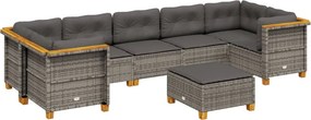 vidaXL 8 részes szürke polyrattan kerti ülőgarnitúra párnákkal