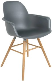 Albert Kuip karfás design szék, sötétszürke PP, natúr kőris láb