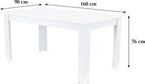 Yorki Standard étkezőasztal 160x90 cm fehér