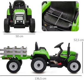 HOMCOM Elektromos gyerekautó, gyerek traktor, szülői távirányítóval, max. 6 km/h sebesség; zöld-fekete