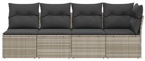4 személyes világosszürke polyrattan kerti kanapé párnával