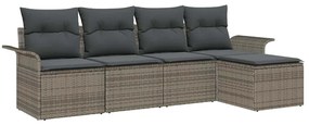 vidaXL Kerti Kanapé Szett párnával tárolóval 5 pcs Szürke polirattan