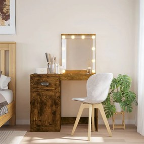 füstös tölgy színű fésülködőasztal LED-lámpákkal 90x42x132,5 cm