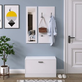 HOMCOM Előszobabútor Szett - 3 Részes Cipőszekrény, Tükör, Kabátakasztó 4 Akasztóval - 80x27x46.5 cm Fehér | Aosom