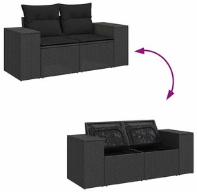 10 részes fekete polyrattan akácfa kerti ülőgarnitúra párnákkal