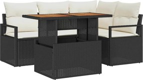vidaXL Kert étkező szett párnával 5 pcs Fekete és Krém