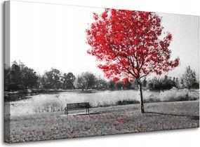 Vászonkép Szürke Piros levelek Kontraszt 100x60 cm