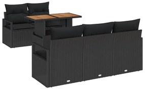 6 darabos Kert Kanapé Szett Párnákkal Fekete Poly Rattan