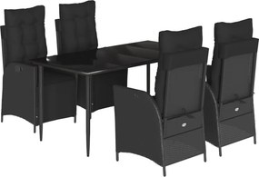 vidaXL 5 részes fekete polyrattan kerti étkezőgarnitúra párnákkal