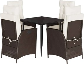 vidaXL 5 részes barna polyrattan kerti étkezőgarnitúra párnákkal