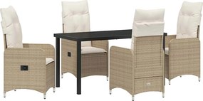 vidaXL Kert étkező szett párnával 5 pcs Bézs polirattan