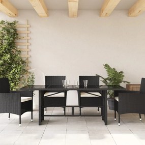 fekete polyrattan üveglapos kerti asztal 190 x 80 x 75 cm