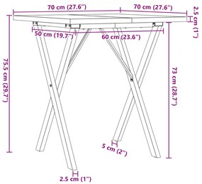 tömör fenyőfa és öntöttvas étkezőasztal X-vázzal 70x70x75,5 cm