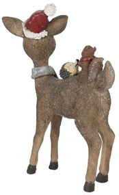 Mikulássapkás őzike sünivel mókussal karácsonyi nosztalgikus dekoráció figura
