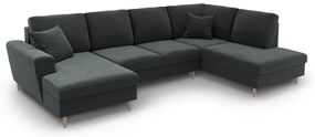 Sötétszürke bársony kinyitható tárolóhelyes sarokkanapé (jobb oldali-U alakú) Kyoto – Cosmopolitan Design
